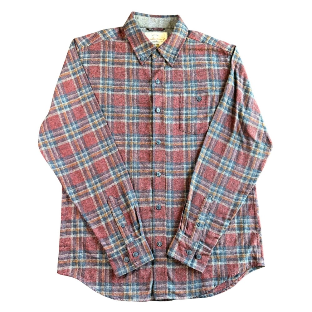 Weatherproof Vintage‎ Mens Medium Red Blue Plaid Flannel Button Down Shirt